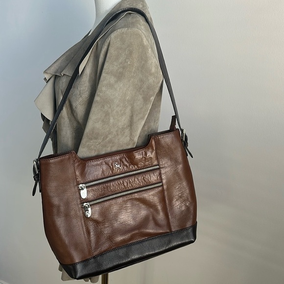 Ashwood Genuine Leather Boho Double Zip Pockets Designer Handbag Purse Deer Logo - Picture 1 of 10